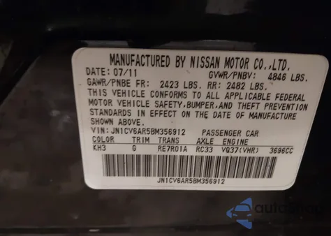 2011 Infiniti G37X из США, поврежденный, VIN JN1CV6AR5BM356912